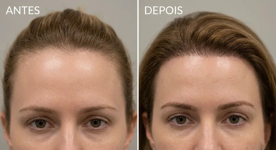 Antes e depois redução da testa com transplante capilar em Goiânia – paciente feminina resultado natural