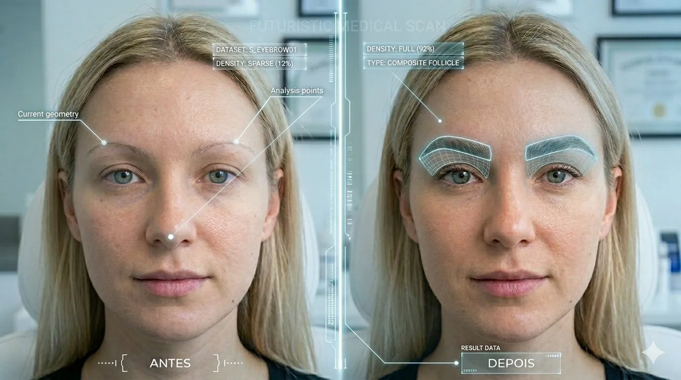 Antes e Depois Transplante de Sobrancelha - Dr. Gabriel Braga
